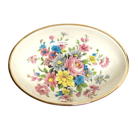 Vintage Fiorentine Floral Oval Porcelain Dish with Gold Trim Made in Italy - Picture 9 of 9